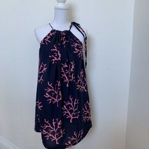 Top it off dress navy pink coral reef beach summer draw strap